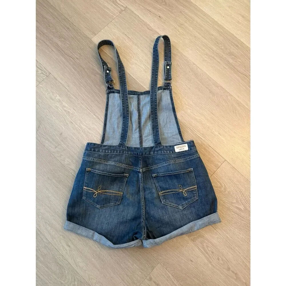 Levi's Denizen Bib Overall Denim Shorts Size Large | Blue Jean Stretch, Low Back